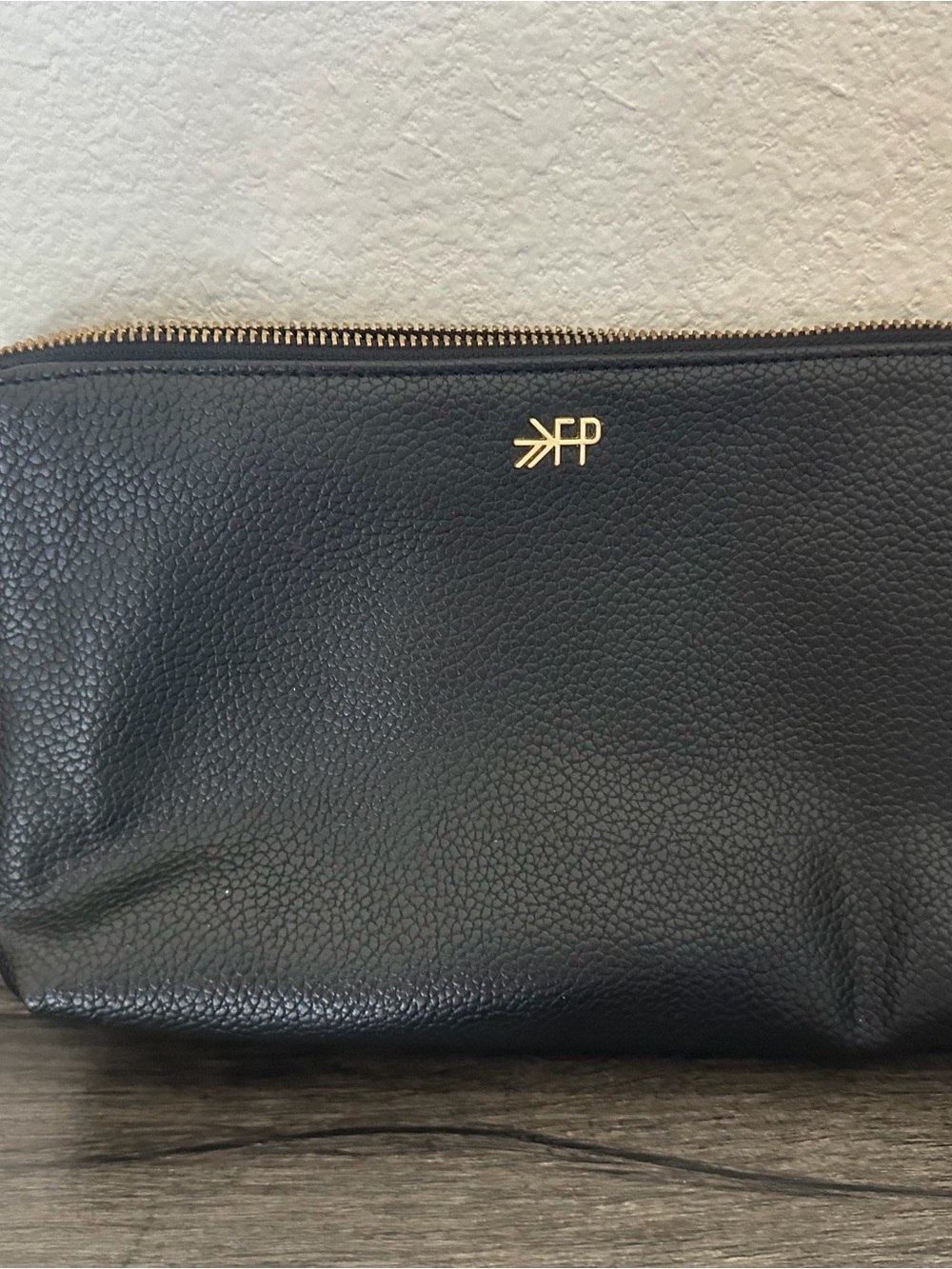 Freshly Picked Black Pebbled Leather Wristlet with Gold Accents